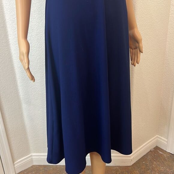 Express Dress Size Small Notch Collar Short Sleeve Midi Navy Royal Blue Flare - Picture 4 of 10